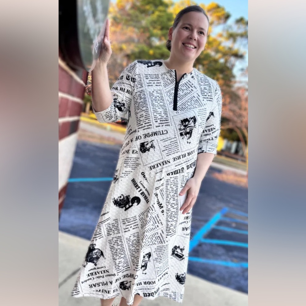 Newspaper Print Midi Dress